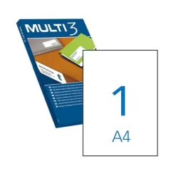 MULTI3 PACK DE 500 ETIQUETAS BLANCAS CANTOS RECTOS TAMAÑO 210.0X297.0MM CON ADHESIVO PERMANENTE PARA MULTIPLES USOS