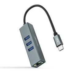 NANOCABLE ADAPTADOR DE RED USB-C A ETHERNET GIGABIT 10/100/1000 MBPS + 3 PUERTOS USB 3.0