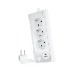 NANOCABLE REGLETA DE SOBREMESA CON 3X SHUCKOS, 1X USB-C Y 1X USB-A - ILUMINACION LED CON INTERRUPTOR - CABLE DE 1.50M