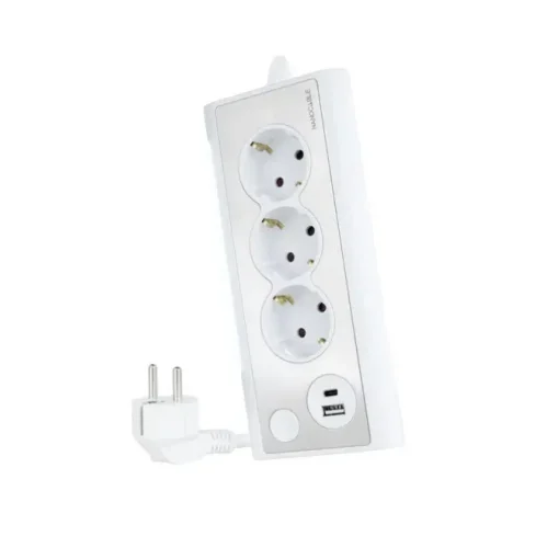 NANOCABLE REGLETA DE SOBREMESA CON 3X SHUCKOS, 1X USB-C Y 1X USB-A - ILUMINACION LED CON INTERRUPTOR - CABLE DE 1.50M