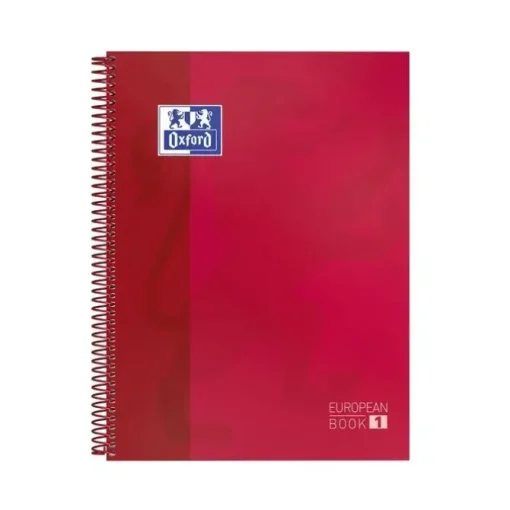 OXFORD EUROPEANBOOK1 CUADERNO ESPIRAL FORMATO A4+ CUADRICULADO 5X5MM - 80 HOJAS - TAPA EXTRADURA ACABADO BRILLANTE - BANDA DE COLOR ROJO