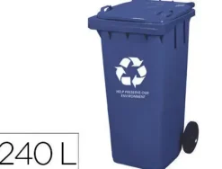 PAPELERA CONTENEDOR Q-CONNECT PLASTICO CON TAPADERA 240L COLOR AZUL 1040X620X610 MM CON RUEDAS