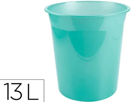PAPELERA PLASTICO LIDERPAPEL MENTA TRANSLUCIDO 13 LITROS 275X285 MM MM