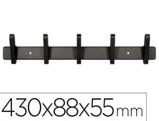 PERCHERO LIDERPAPEL PARED METALICO 5 COLGADORES COLOR NEGRO 430X88X55 MM
