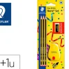 STAEDTLER NORIS 120 PACK DE 3 LAPICES DE GRAFITO HEXAGONALES + GOMA DE BORRAR + SACAPUNTAS - MINA HB ULTRARRESISTENTE DE 2MM - MADERA DE BOSQUES SOSTENIBLES