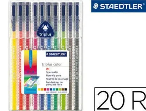 STAEDTLER TRIPLUS COLOR 323 PACK DE 20 ROTULADORES DE PUNTA FINA - TRAZO 1MM APROX - TINTA BASE DE AGUA - COLORES SURTIDOS