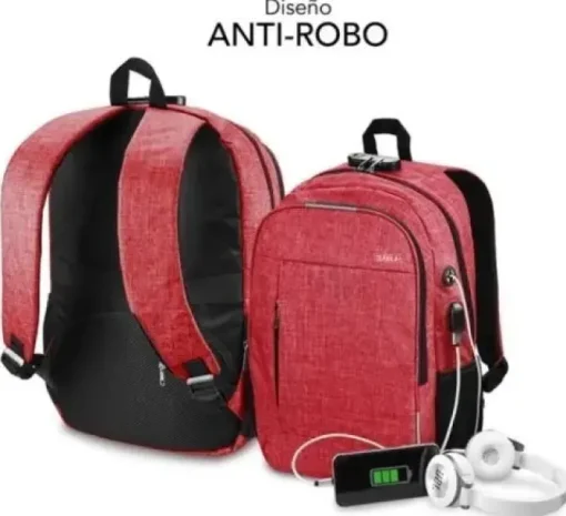 SUBBLIM MOCHILA URBAN LOCK SYSTEM - SINÓNIMO DE SEGURIDAD - EXCELENTE CAPACIDAD ORGANIZATIVA - CONECTOR USB PARA POWERBANK - DISEÑO RESISTENTE - CORREAS ERGONÓMICAS - COLOR ROJO