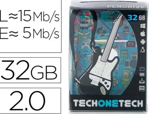 TECHONETECH GUITARRA BLACK & WHITE MEMORIA USB 2.0 32GB (PENDRIVE)