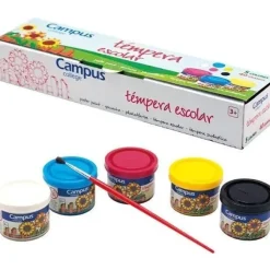 TEMPERA CAMPUS 40ML 5 COLORES PRIMARIOS CYAN MAGENTA AMARILLO BLANCO Y NEGRO 630787