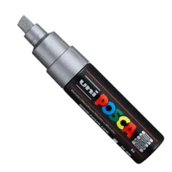 UNI-BALL MARCADOR DE PINTURA BASE AGUA PC-8K POSCA PUNTA BISELADA TRAZO 8 MM METALICO PLATA REF. PC-8K01200