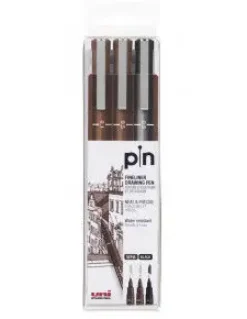 UNI-BALL ROTULADOR CALIBRADO UNI PIN ESTUCHE 3 UD. - PUNTA POLIACETAL DE 0.1 Y 0.5 MM. - TINTA RESISTENTE AL AGUA Y A LA LUZ - COLOR NEGRO 1 UD. Y SEPIA 2 UD.