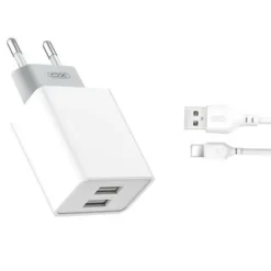 XO L65 PACK CARGADOR DE CORRIENTE 2X USB + CABLE USB A LIGHTNING DE 1M