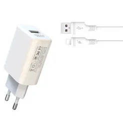 XO L85D CARGADOR DE CORRIENTE 18W + CABLE LIGHTNING - CARGA RAPIDA - PROTECCION SOBRETENSIONES - COLOR BLANCO