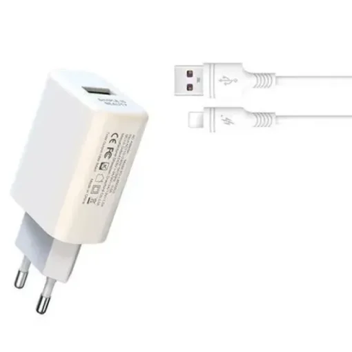 XO L85D CARGADOR DE CORRIENTE 18W + CABLE LIGHTNING - CARGA RAPIDA - PROTECCION SOBRETENSIONES - COLOR BLANCO