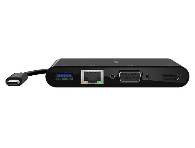 ADAPTADOR BELKIN AVC005BTBK MULTIMEDIA USB-C PUERTOS USB-A 3.0 ETHERNET VGA Y HDMI (4K) COLOR NEGRO