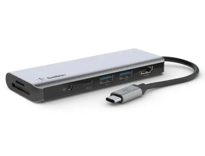 ADAPTADOR BELKIN AVC009BTSGY HUB USB-C 7 EN 1 SD MICRO SD AUDIO 2 X USB HDMI USB-C CARGA 100W