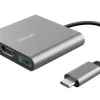 ADAPTADOR TRUST DALYX 3 EN 1 MULTIPUERTO USB-C / USB-A USB-C HDMI 2.0 COLOR ALUMINIO