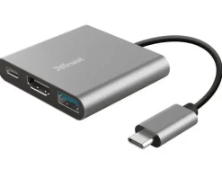 ADAPTADOR TRUST DALYX 3 EN 1 MULTIPUERTO USB-C / USB-A USB-C HDMI 2.0 COLOR ALUMINIO
