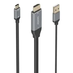 AISENS CABLE CONVERSOR ALUMINIO HDMI V2.0 A USB-C 4K@60HZ - HDMI/M+USB-A/M-USB-C/M - 1.8M - COLOR GRIS