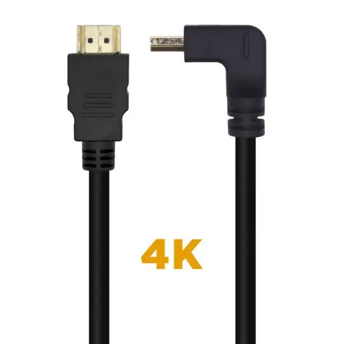AISENS CABLE HDMI V2.0 ACODADO PREMIUM ALTA VELOCIDAD / HEC 4K@60HZ 18GBPS - A/M-A/M - 2.0M - COLOR NEGRO