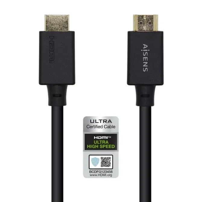 AISENS CABLE HDMI V2.1 CERTIFICADO ULTRA ALTA VELOCIDAD 8K@60HZ 48GBPS - A/M-A/M - 2.0M - COLOR NEGRO