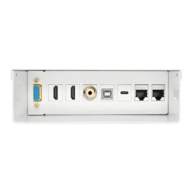 AISENS CAJA DE CONEXIONES VGA, JACK 3.5, 2X HDM, 1X USB-, 1X USB-B, 2X RJ45 CAT.6A STP - COLOR BLANCO