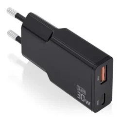 AISENS CARGADOR GAN ULTRA DELGADO 30W - 1XUSB-C PD3.0 QC4.0 - 1XUSB-A QC3.0 - COLOR NEGRO