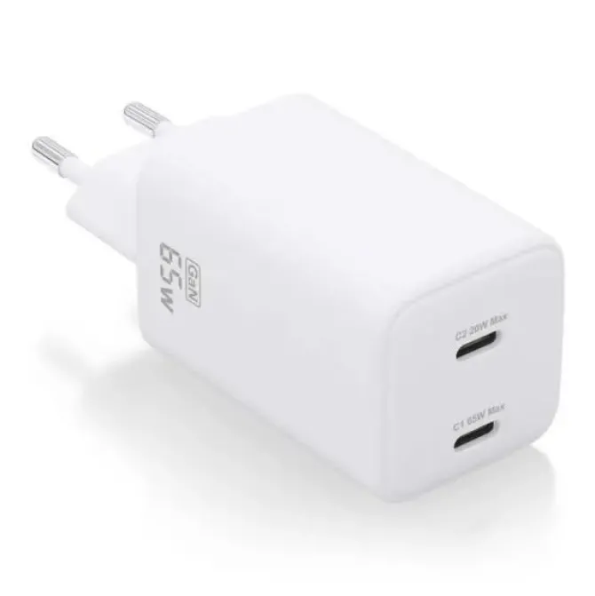 AISENS CARGADOR GAN USB-C 65W - ALTA EFICIENCIA ENERGETICA - TECNOLOGIA AI - MULTIPLES PROTECCIONES - CARGA RAPIDA Y SEGURA - COMPATIBLE CON PD3.0 Y OTROS PROTOCOLOS - 2 PUERTOS USB-C