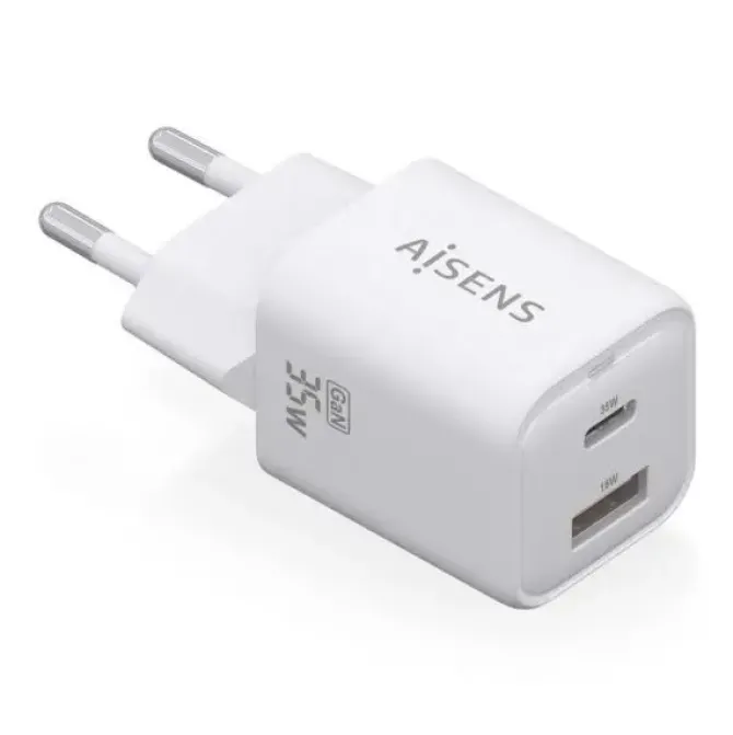 AISENS CARGADOR GAN USB-C 35W - ALTA EFICIENCIA ENERGETICA - TECNOLOGIA AI PARA CARGA RAPIDA - MULTIPLES PROTECCIONES - COMPATIBLE CON PD3.0 Y QC3.0 - CARGA SIMULTANEA USB-C Y USB-A