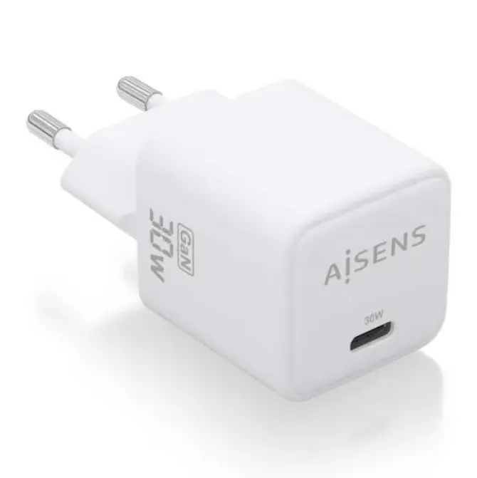 AISENS CARGADOR GAN USB-C 30W: EFICIENCIA ENERGETICA Y SEGURIDAD - TECNOLOGIA AI - MULTIPLES PROTOCOLOS DE CARGA - PROTECCION CONTRA SOBRECARGA Y CORTOCIRCUITO - COMPATIBLE CON DISPOSITIVOS USB-C