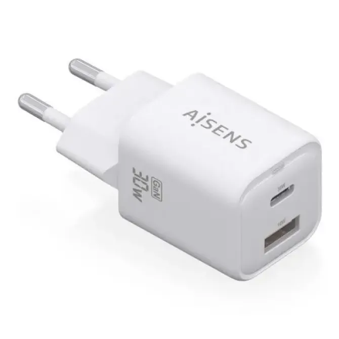 AISENS CARGADOR GAN USB-C 30W - ALTA EFICIENCIA ENERGETICA - DISEÑO ELEGANTE Y MODERNO - TECNOLOGIA AI - CARGA RAPIDA Y SEGURA - PROTECCION CONTRA SOBRECARGA Y CORTOCIRCUITO
