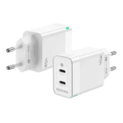 AISENS CARGADOR GAN 45W - 2XUSB-C PD3.0 QC4.0 - COLOR BLANCO