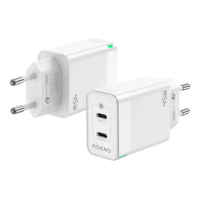 AISENS CARGADOR GAN 45W - 2XUSB-C PD3.0 QC4.0 - COLOR BLANCO