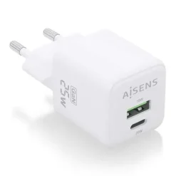 AISENS CARGADOR GAN 25W - 1XUSB-C PD3.0 QC4.0 - 1XUSB-A QC3.0 - COLOR BLANCO