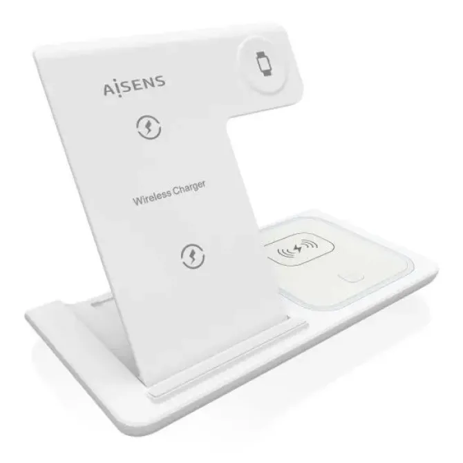 AISENS CARGADOR INALAMBRICO USB-C 3 EN 1 DE 15W PARA MOVIL - APPLE WATCH - ARICULARES CON ESTUCHE DE CARGA - COLOR BLANCO