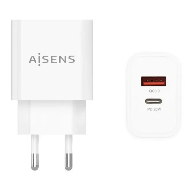 AISENS CARGADOR 20W - 1XUSB-C PD3.0 - 1XUSB-A QC3.0 - COLOR BLANCO
