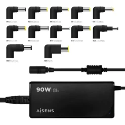 AISENS CARGADOR 90W AUTOMATICO UNIVERSAL MULTITENSION PARA PORTATIL CON 12 CONECTORES + USB-A QC.3.0 - COLOR NEGRO