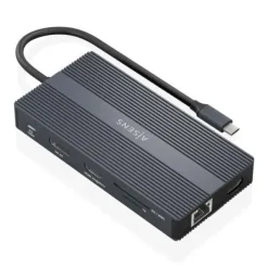 AISENS CONVERSOR USB-C 12 EN 1 - CARCASA DE ALUMINIO - LIGERO Y PORTATIL - CONEXION A 3 PANTALLAS - POWER DELIVERY 100W - ETHERNET RJ45 - PUERTOS USB-A Y USB-C - LECTORES DE TARJETAS SD Y MICRO SD