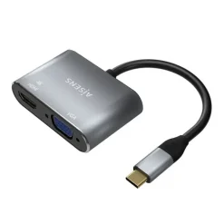 AISENS CONVERSOR USB-C A VGA/HDMI 4K - USB-C/M-VGA/H-HDMI/H - 15CM - COLOR GRIS