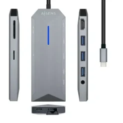 AISENS DOCK 9 EN 1 HUB USB-C 3.0 CON 3X USB-A 3.0, 1X HDMI 1X RJ45, 1X PD 100W, 1X AUDIO 3.5MM, 1X LECTOR SD, 1X LECTOR MICROSD - CARCASA DE ALUMINIO - CABLE DE 0.15M