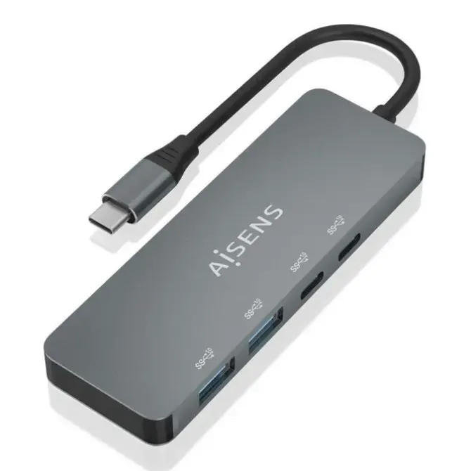 AISENS HUB USB 3.2 GEN2 10G USB-C - USB-C/M-2XUSB-C/H-2XUSB-A/H - 15CM - COLOR GRIS