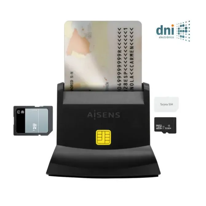 AISENS LECTOR DE TARJETA INTELIGENTE DNI USB-C CON LECTOR DE TARJETAS SIM, SD, MICRO SD, MMC, RS-MMC, MMC MICRO - COLOR NEGRO