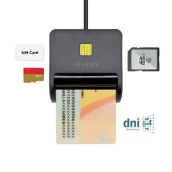 AISENS LECTOR DE TARJETA INTELIGENTE DNI CON LECTOR DE TARJETAS SIM - SD - MICRO SD - MMC - RS-MMC - MMC MICRO - COLOR NEGRO