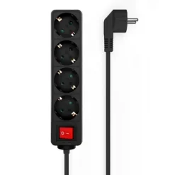AISENS REGLETA DE 4 TOMAS SCHUKO CON CABLE DE 1.4M - INTERRUPTOR ON/OFF - PROTECCION INFANTIL - COLOR NEGRO