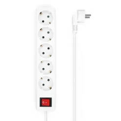 AISENS REGLETA DE 5 TOMAS SCHUKO CON CABLE DE 1.4M - INTERRUPTOR ON/OFF - PROTECCION INFANTIL - COLOR BLANCO