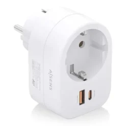 AISENS REGLETA DE PARED MULTIFUNCION CON 1 TOMA + 1XUSB-C 20W PD3.0 - 1XUSB-A 20W QC3.0 - COLOR BLANCO