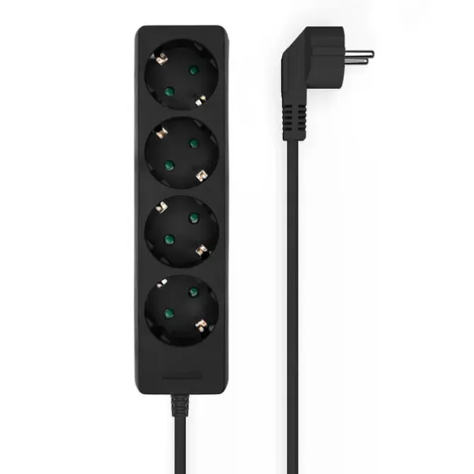 AISENS REGLETA MULTIPLE DE 4 TOMAS SIN INTERRUPTOR CON CABLE 3×1.5MM2 - 1.4M - COLOR NEGRO