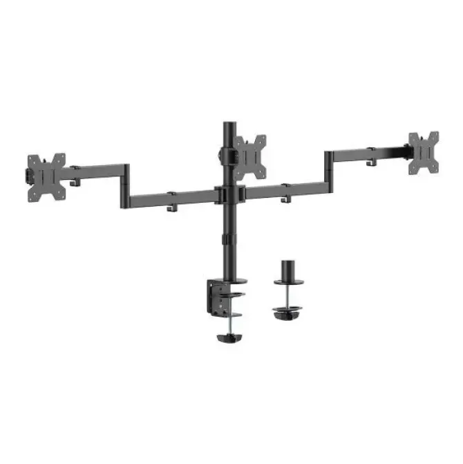 AISENS SOPORTE DE MESA ECO GIRATORIO E INCLINABLE PARA 3 MONITORES 10KG (3 PIVOTES - 2 BRAZOS) DE 13-27 - COLOR NEGRO