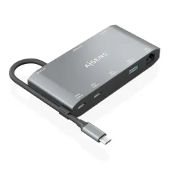 AISENS USB-C DOCK 8 EN 1 - USB-C A 1XHDMI - 1XVGA - 1XRJ45 - 2XUSB-A - 2XUSB-C 5G - 1XUSB-C PD - 20CM - COLOR GRIS