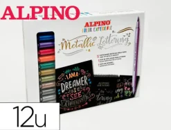 ALPINO COLOR EXPERIENCE KIT DE INICIACION AL LETTERING CON 12 ROTULADORES METALICOS DE DOBLE PUNTA, PUNTA FINA Y PUNTA PINCEL + 1 BLOC DE PAPEL NEGRO ESPECIAL LETTERING + 1 GUIA CON 20 PATRONES - COLO